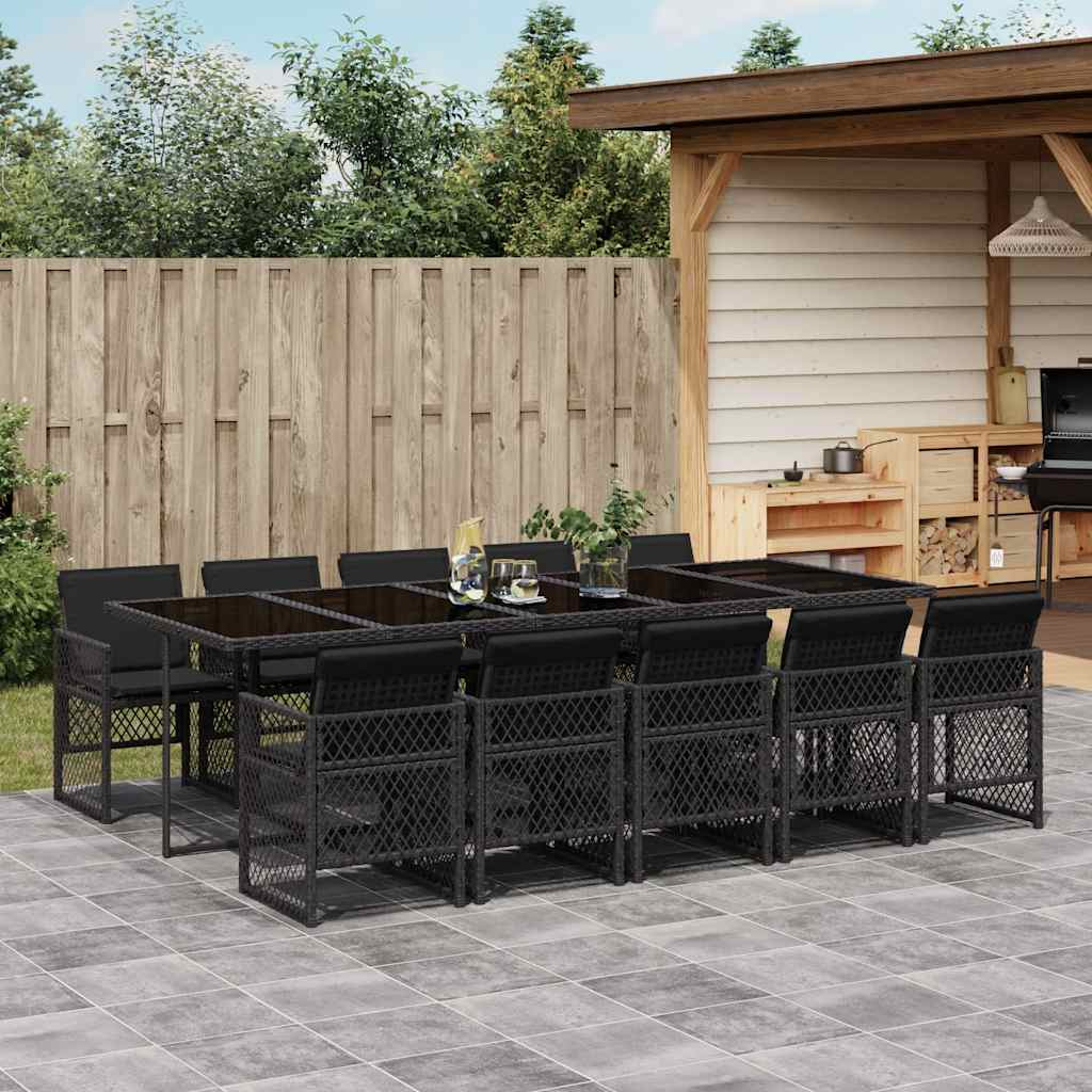 vidaXL 5-delige Tuinset met kussens poly rattan zwart