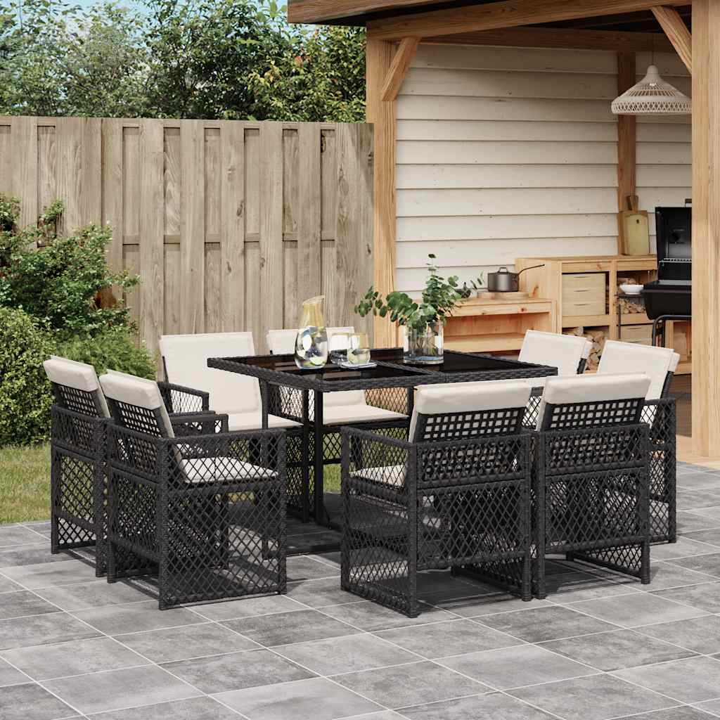 vidaXL 9-delige Tuinset poly rattan zwart