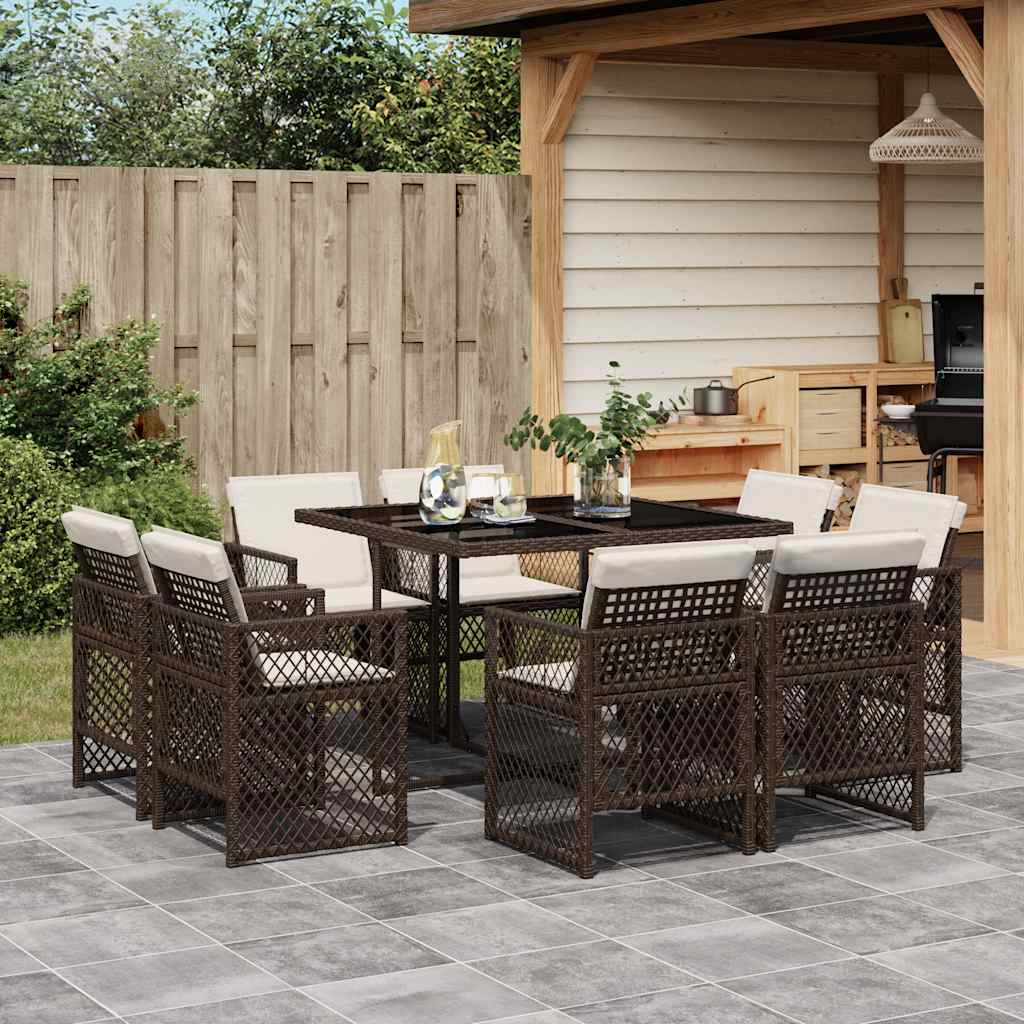 vidaXL 9-delige Tuinset poly rattan zwart