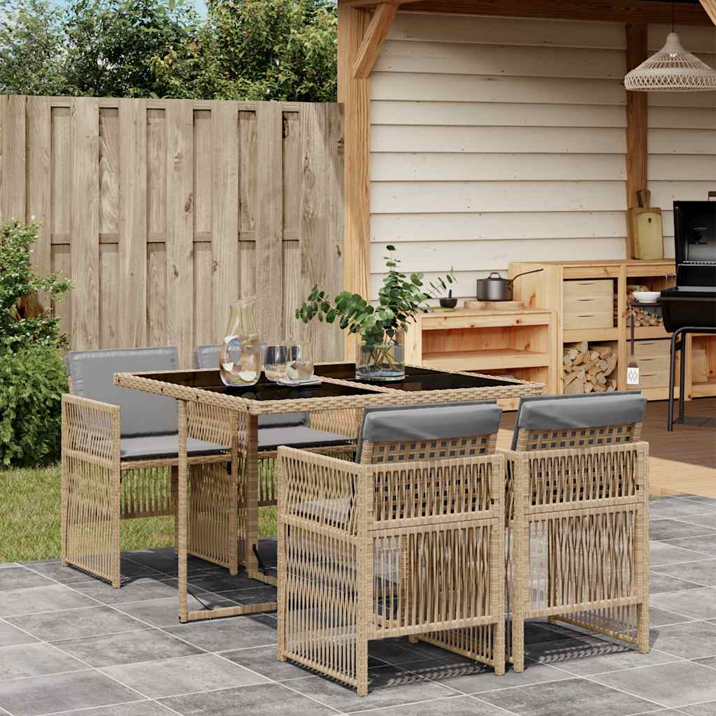 vidaXL 5-delige Tuinset met kussens poly rattan zwart