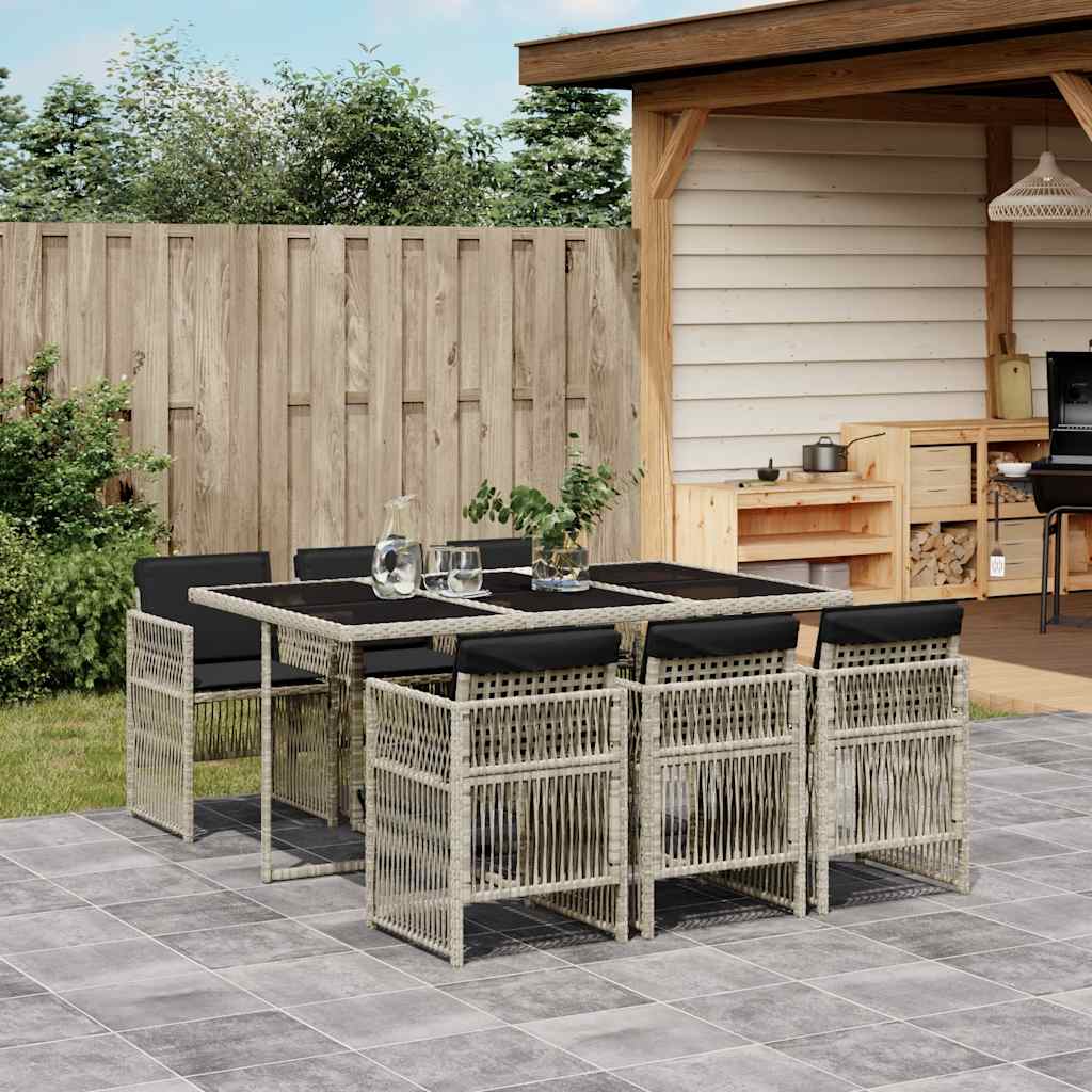 vidaXL 5-delige Tuinset met kussens poly rattan zwart