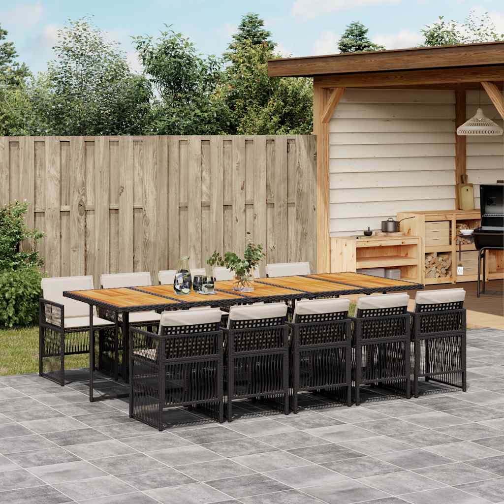 vidaXL 5-delige Tuinset met kussens poly rattan zwart