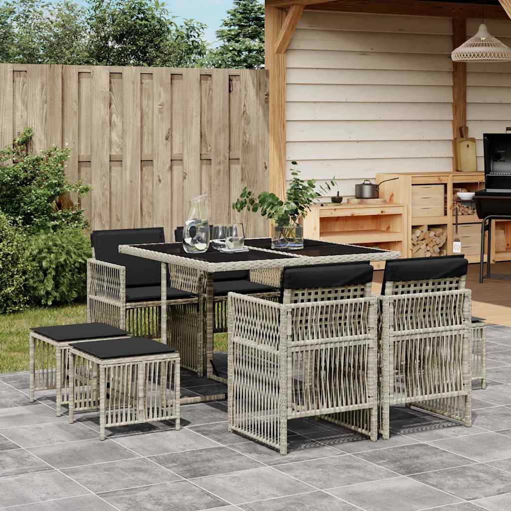 vidaXL 9-delige Tuinset poly rattan zwart
