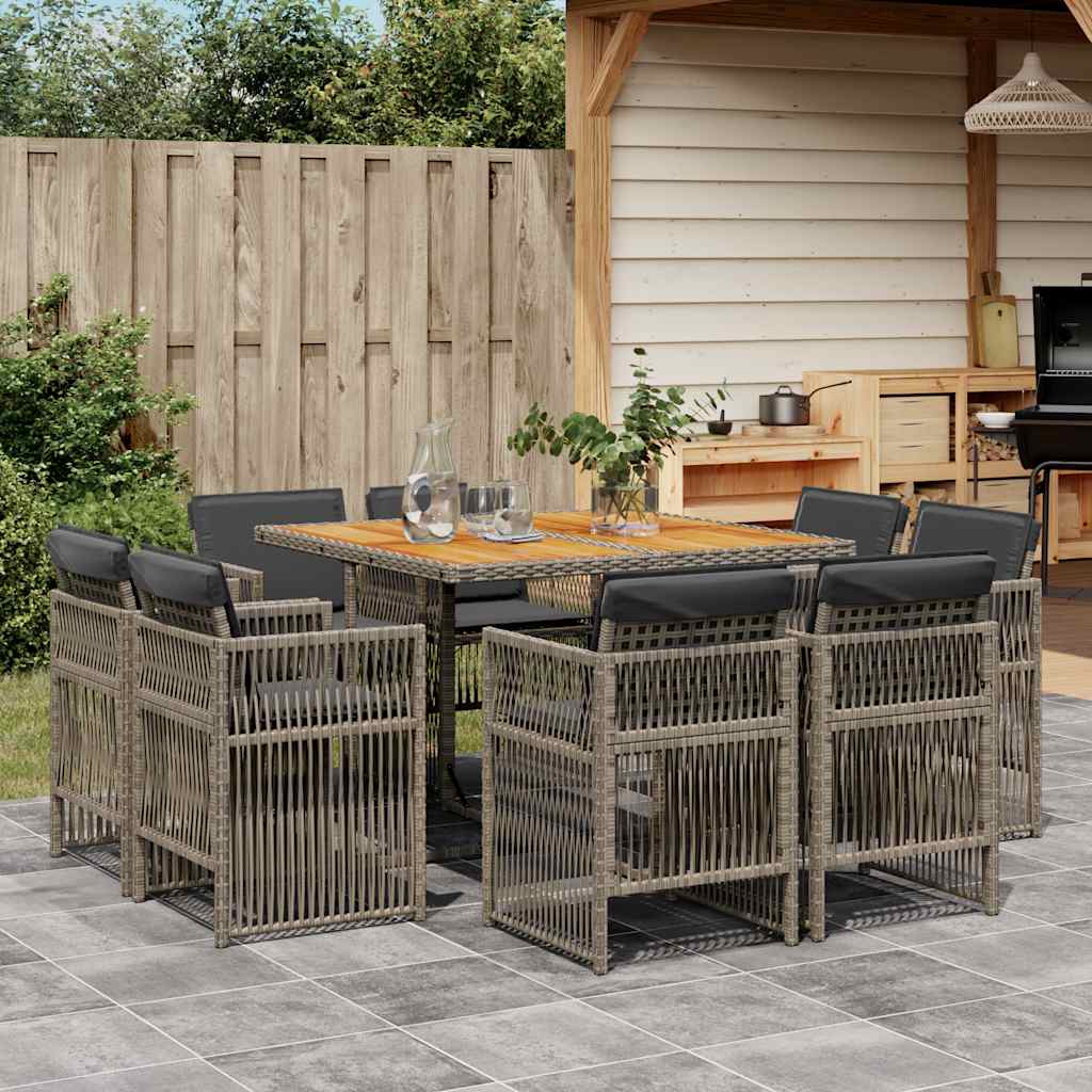 vidaXL 9-delige Tuinset poly rattan zwart