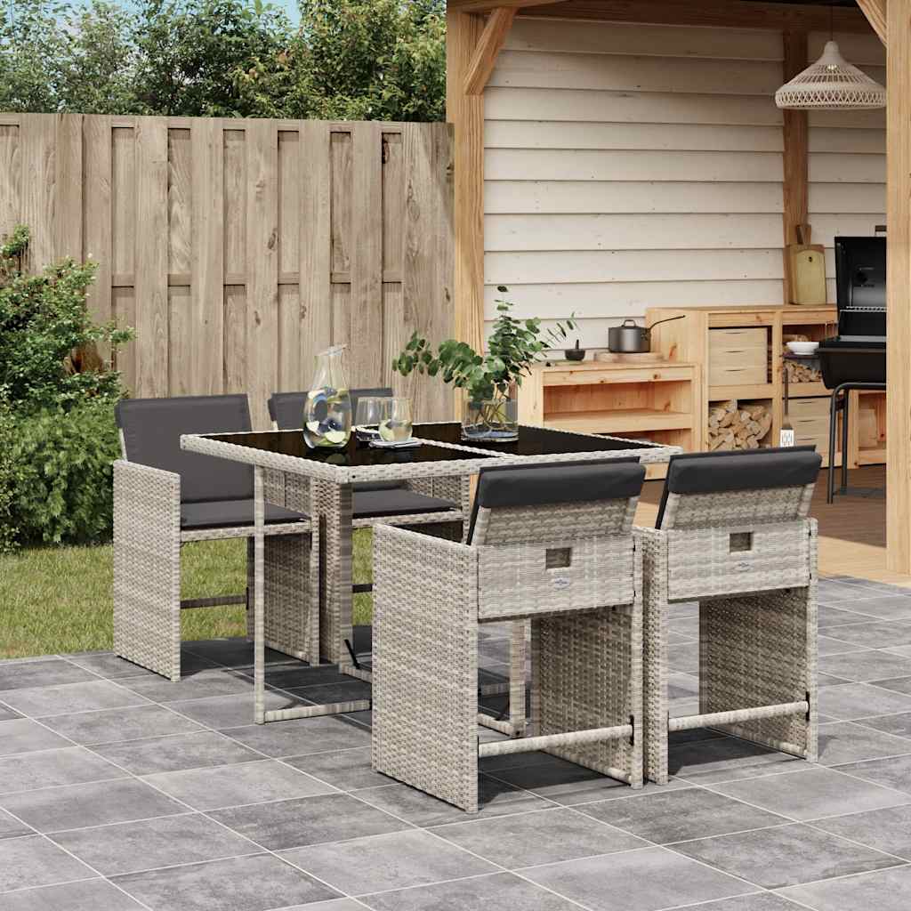 vidaXL 5-delige Tuinset met kussens poly rattan zwart