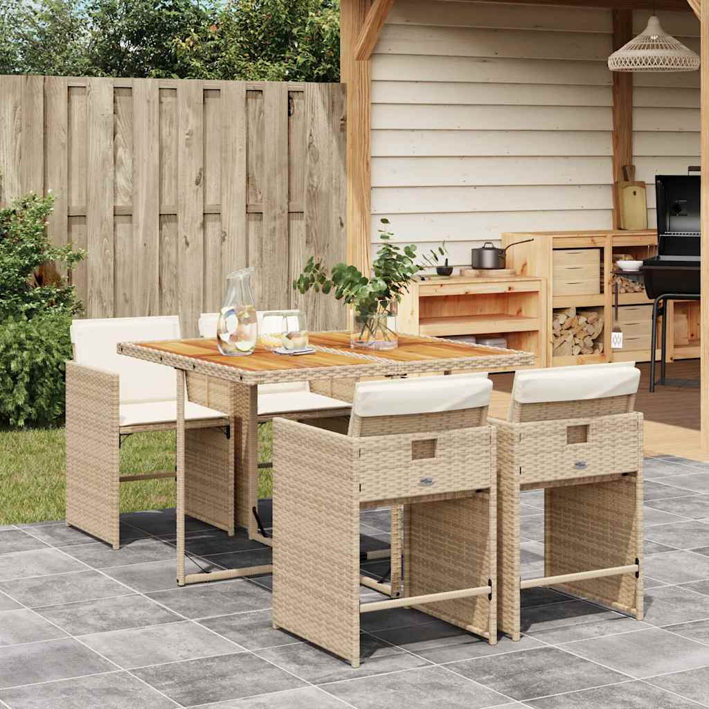 vidaXL 5-delige Tuinset met kussens poly rattan zwart