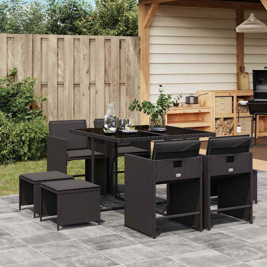 vidaXL 9-delige Tuinset poly rattan zwart