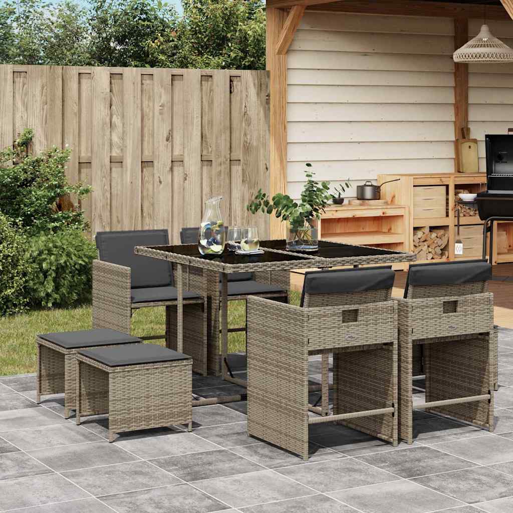 vidaXL 9-delige Tuinset poly rattan zwart