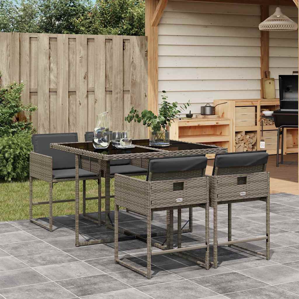 vidaXL 5-delige Tuinset met kussens poly rattan zwart