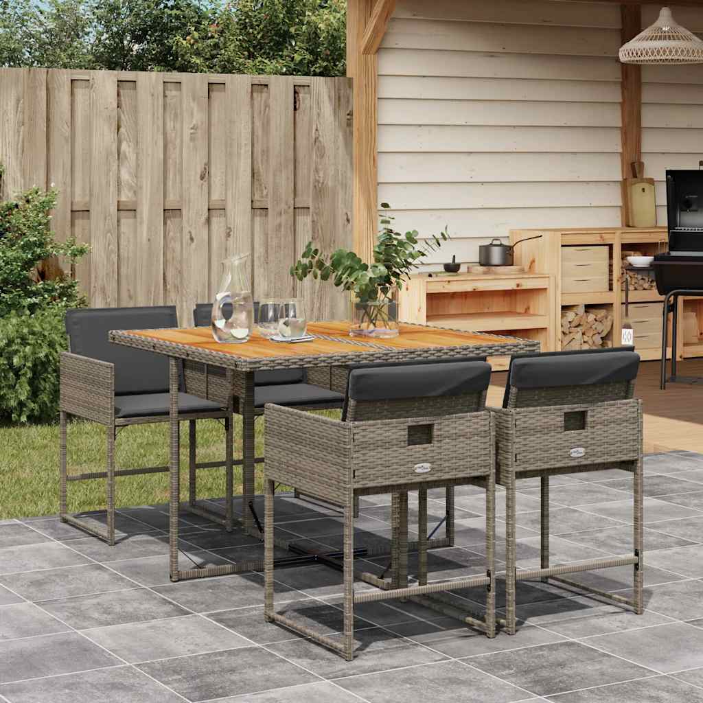vidaXL 5-delige Tuinset met kussens poly rattan zwart
