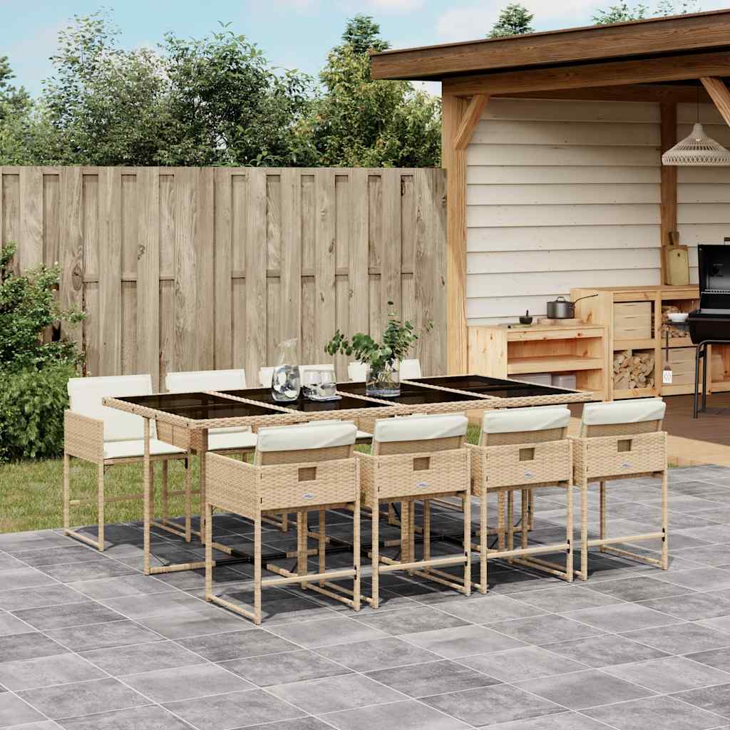 vidaXL 5-delige Tuinset met kussens poly rattan zwart