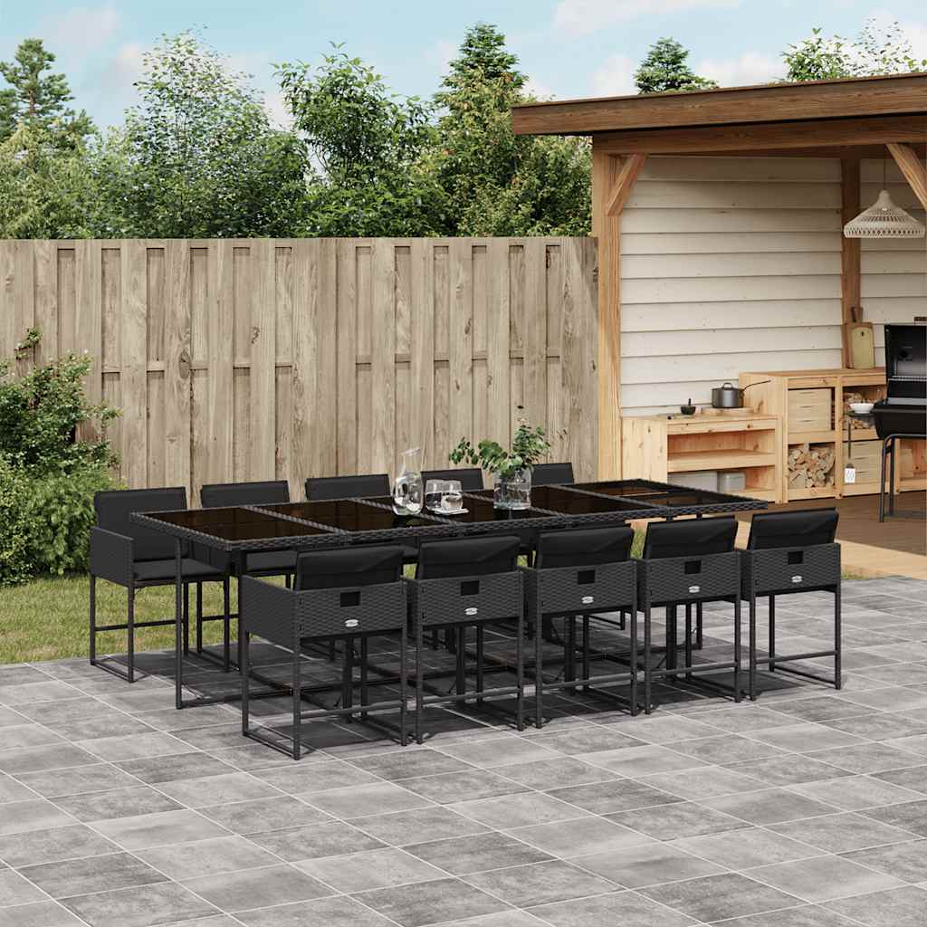 vidaXL 5-delige Tuinset met kussens poly rattan zwart
