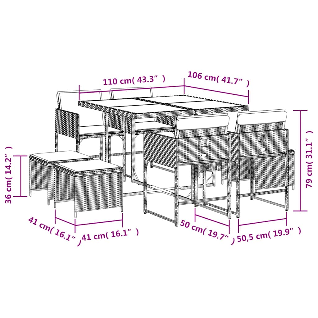 vidaXL 9-delige Tuinset poly rattan zwart