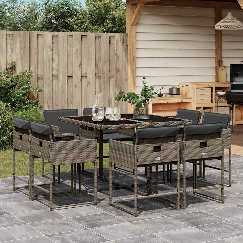 vidaXL 9-piece Garden Dining Set Poly Rattan Black