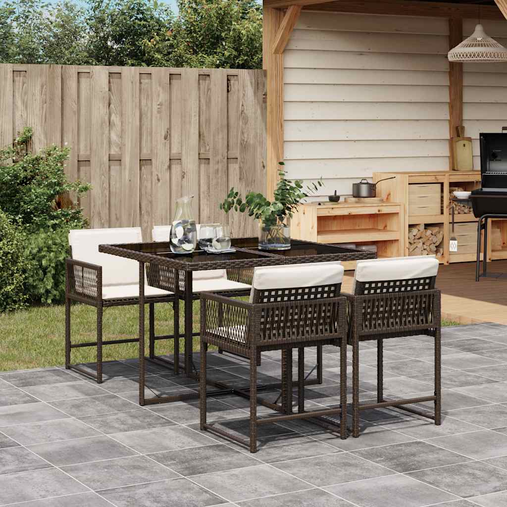 vidaXL 5-piece Garden Dining Set with Cushions Poly Rattan Black