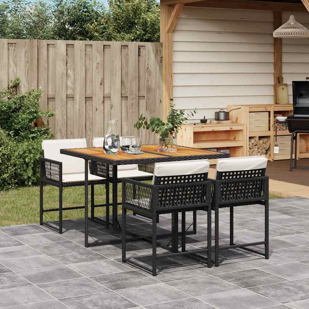 vidaXL 5-piece Garden Dining Set with Cushions Poly Rattan Black