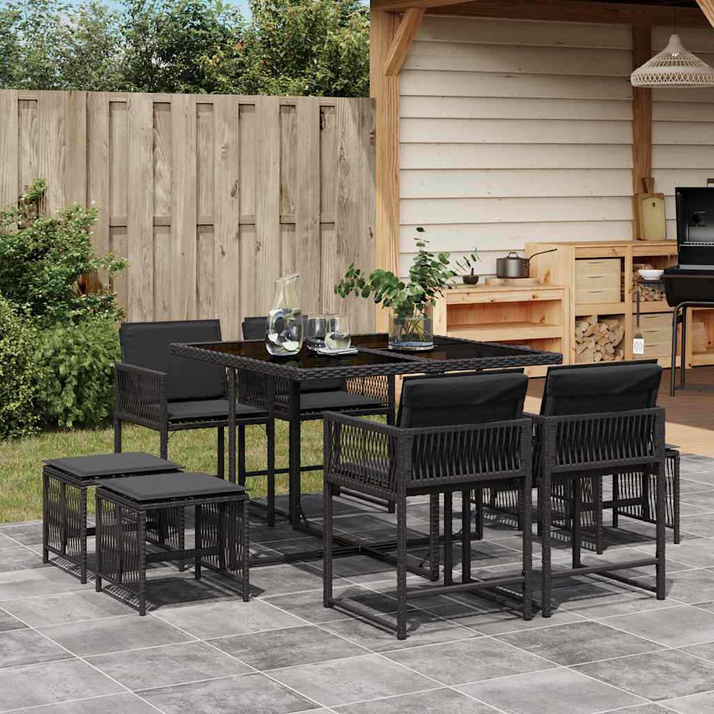 vidaXL 9-delige Tuinset poly rattan zwart