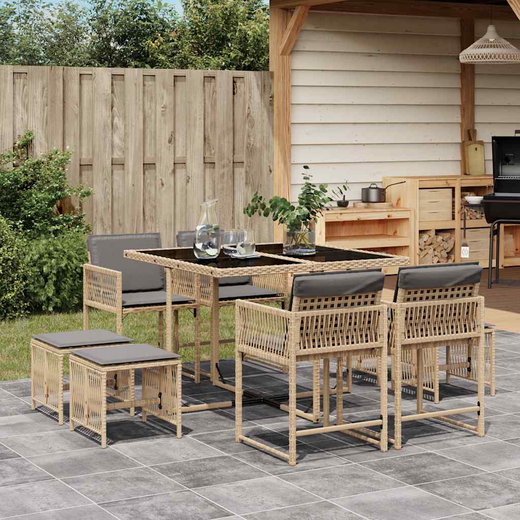 vidaXL 9-delige Tuinset poly rattan zwart