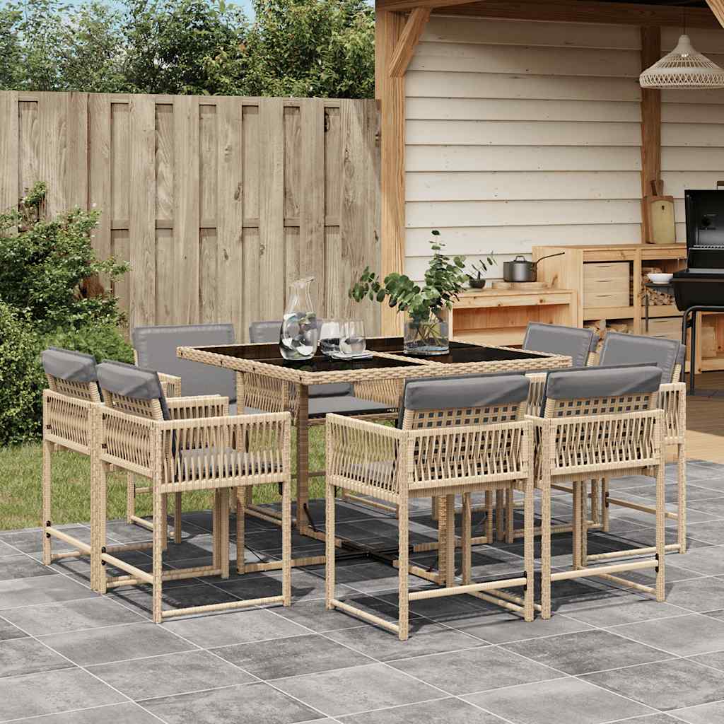 vidaXL 9-delige Tuinset poly rattan zwart
