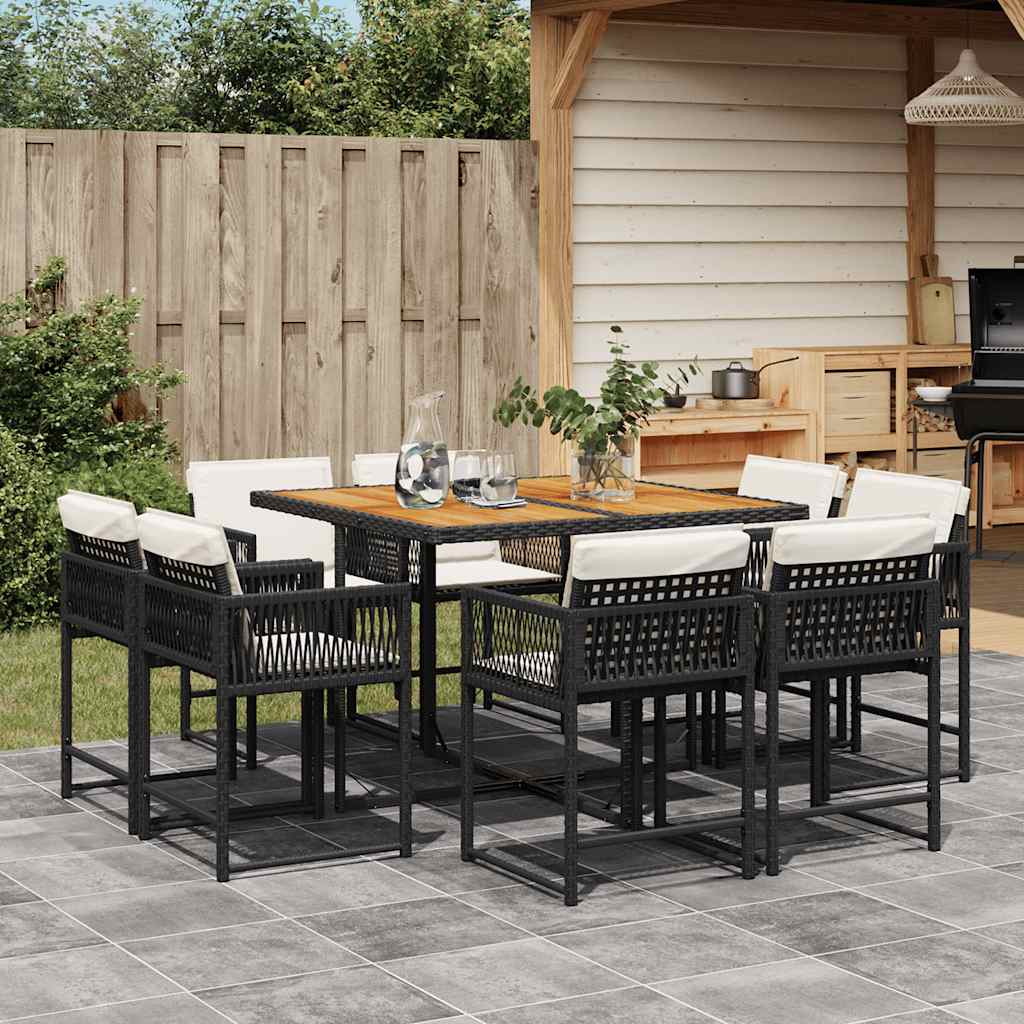 vidaXL 9-delige Tuinset poly rattan zwart