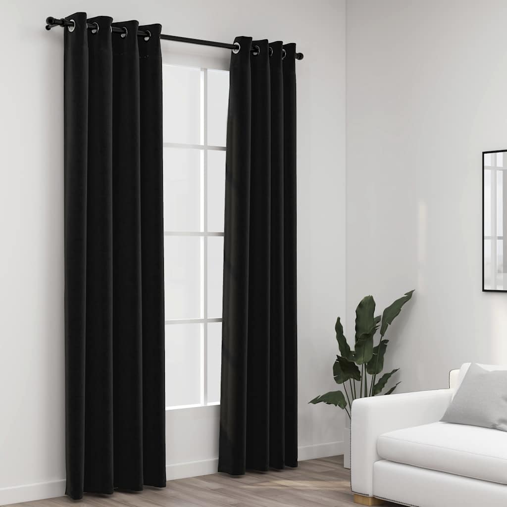 vidaXL Gordijnen linnen-look verduisterend ogen 2 st 140x175 cm zwart