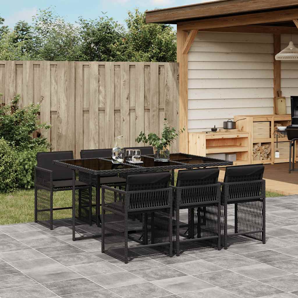 vidaXL 5-delige Tuinset met kussens poly rattan zwart