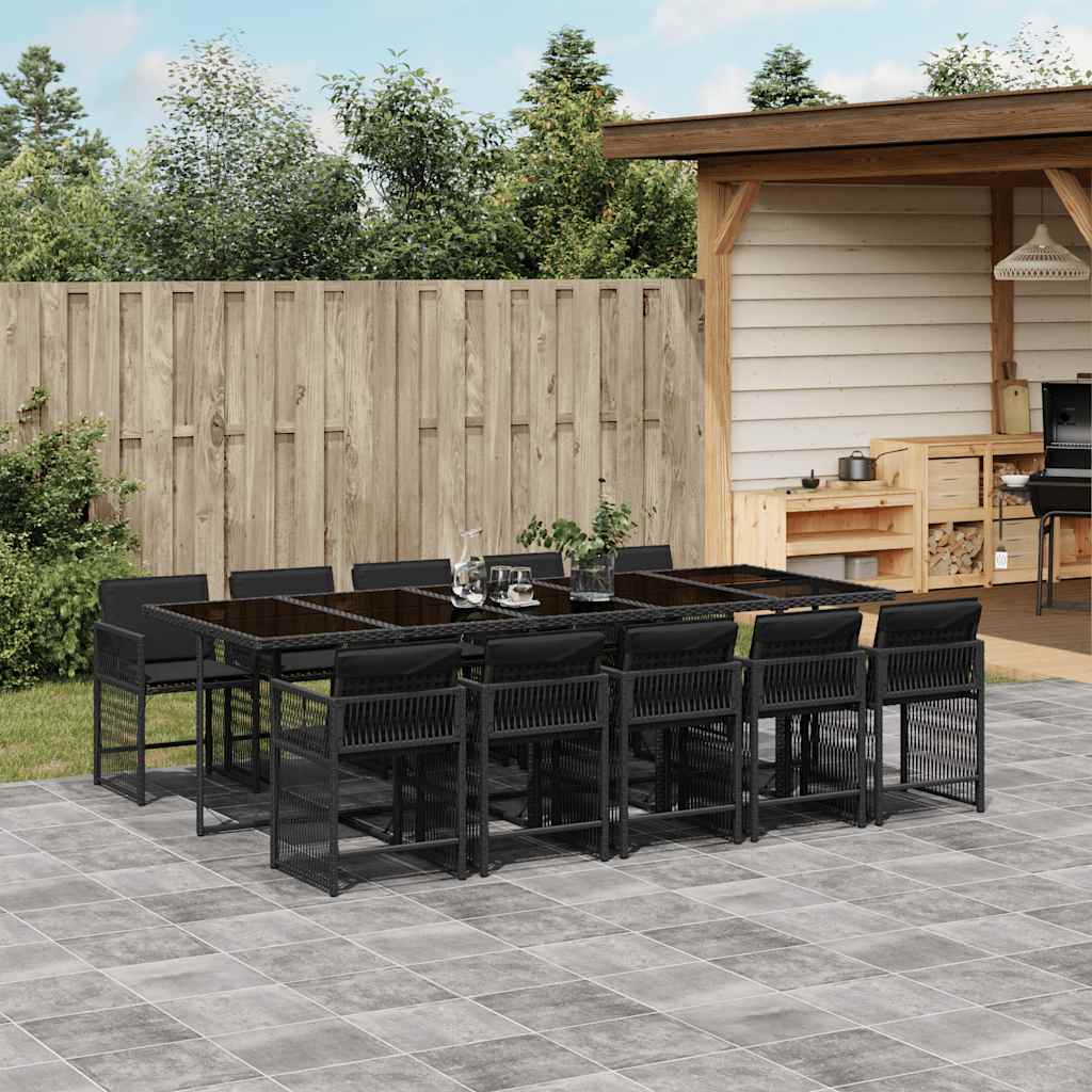 vidaXL 5-delige Tuinset met kussens poly rattan zwart