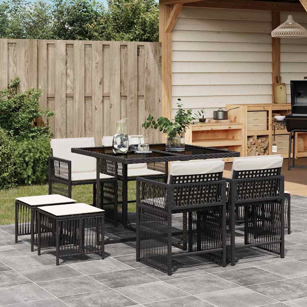 vidaXL 9-delige Tuinset poly rattan zwart