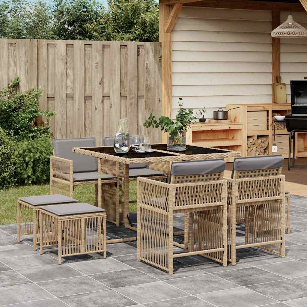 vidaXL 9-delige Tuinset poly rattan zwart