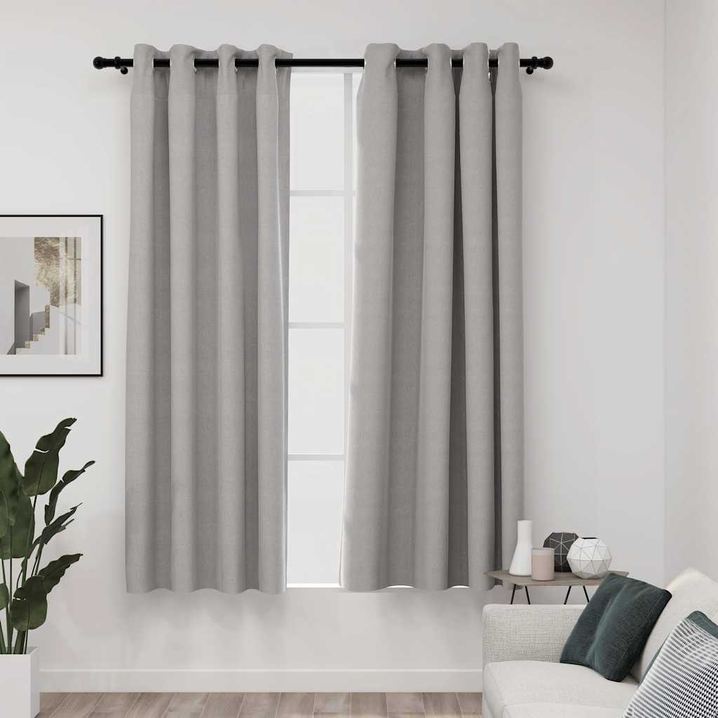 vidaXL Gordijnen linnen-look verduisterend ogen 2 st 140x175 cm zwart