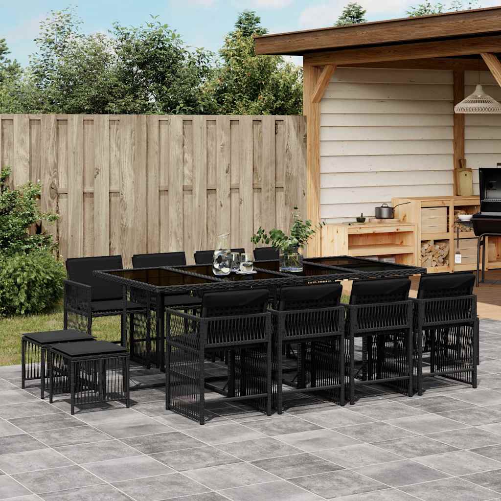 vidaXL 9-delige Tuinset poly rattan zwart