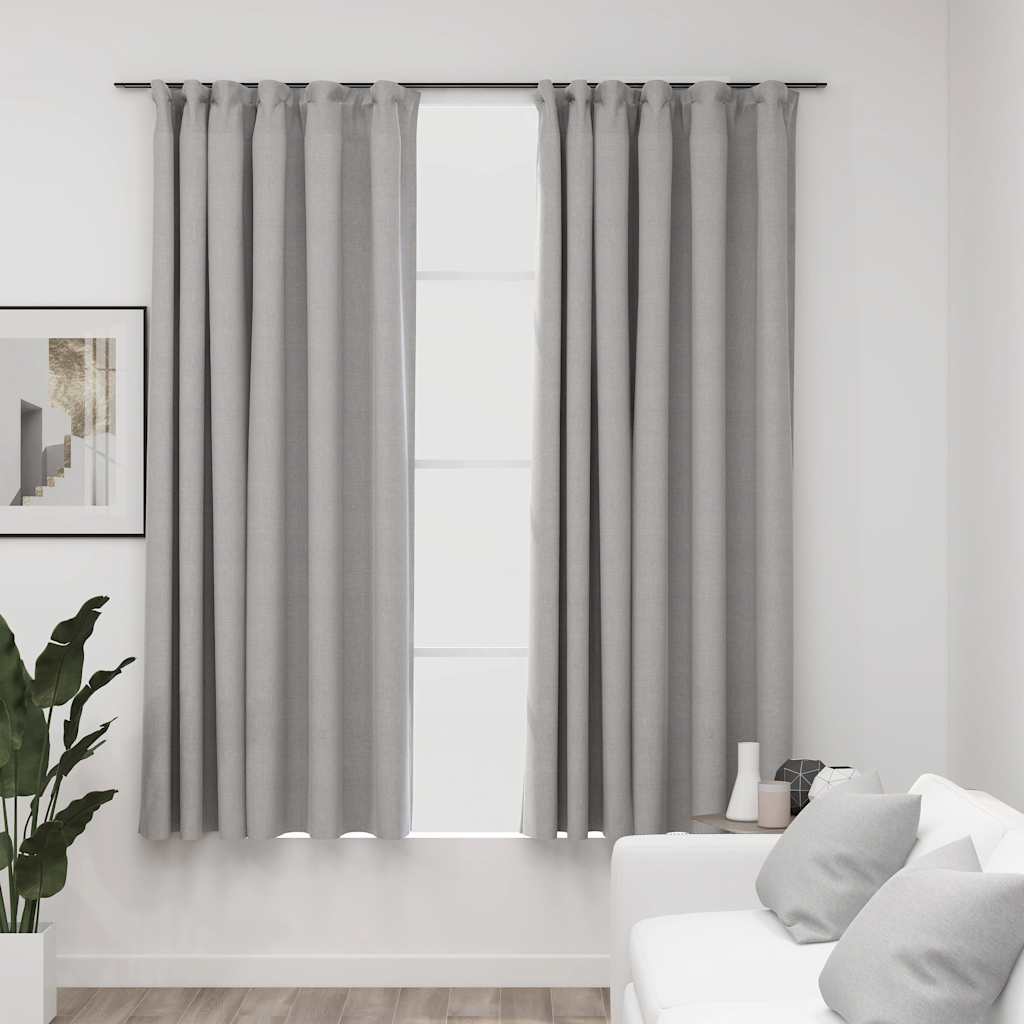 vidaXL Linen-Look Blackout Curtains with Hooks 2 pcs 140x175 cm Black