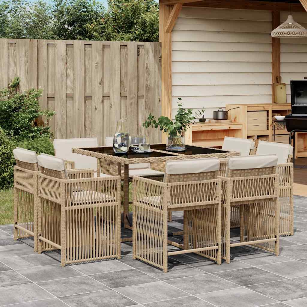 vidaXL 9-delige Tuinset poly rattan zwart