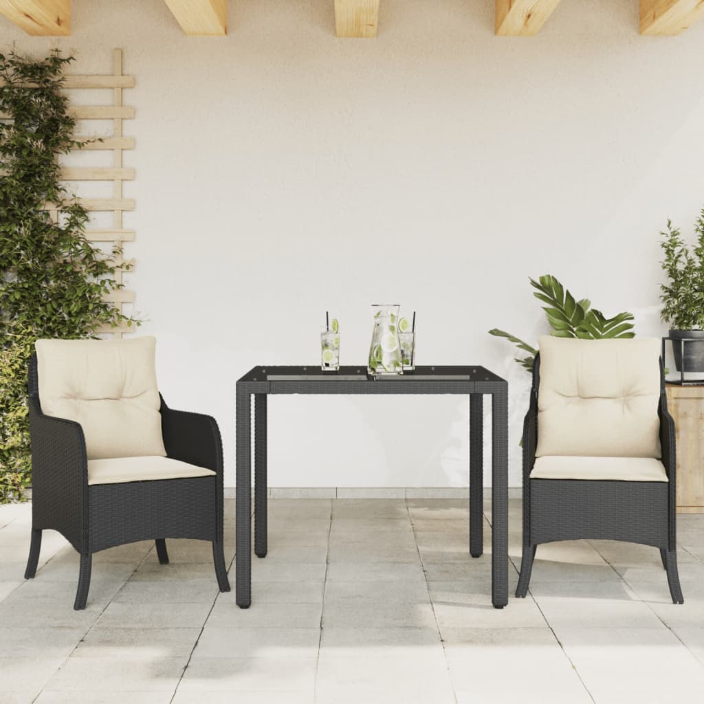 vidaXL 3-delige Tuinset met kussens poly rattan zwart
