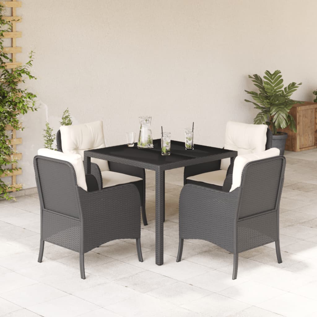 vidaXL 3-delige Tuinset met kussens poly rattan zwart