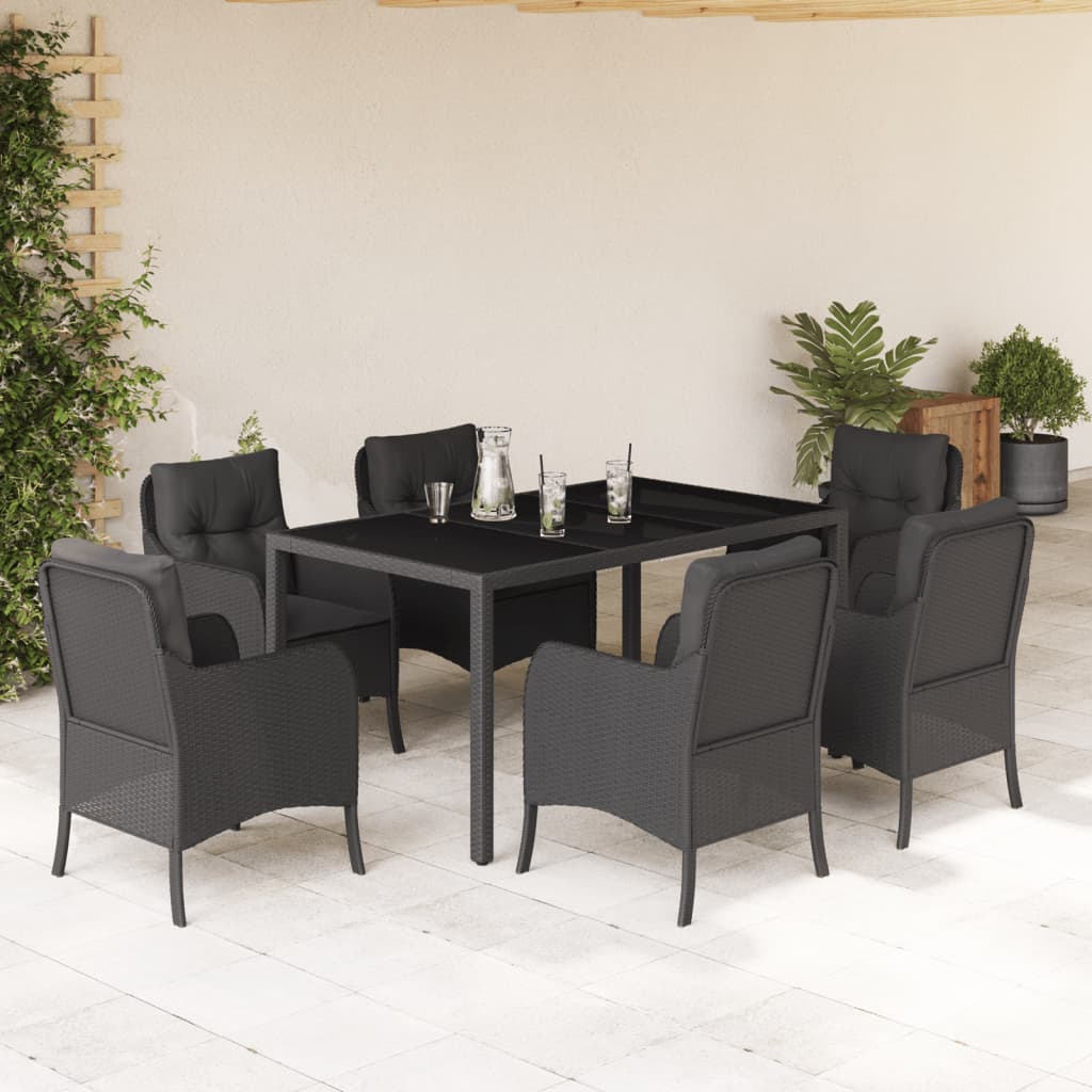 vidaXL 3-delige Tuinset met kussens poly rattan zwart