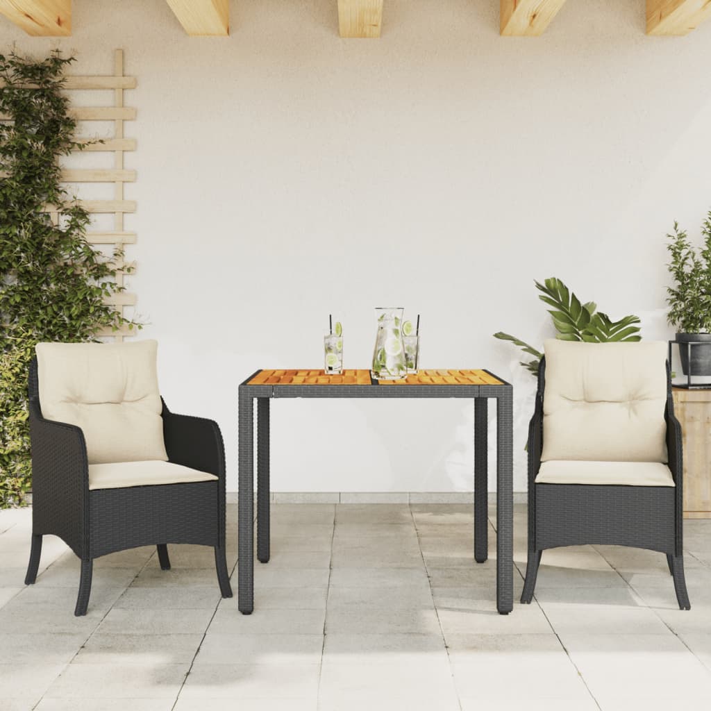 vidaXL 3-delige Tuinset met kussens poly rattan zwart