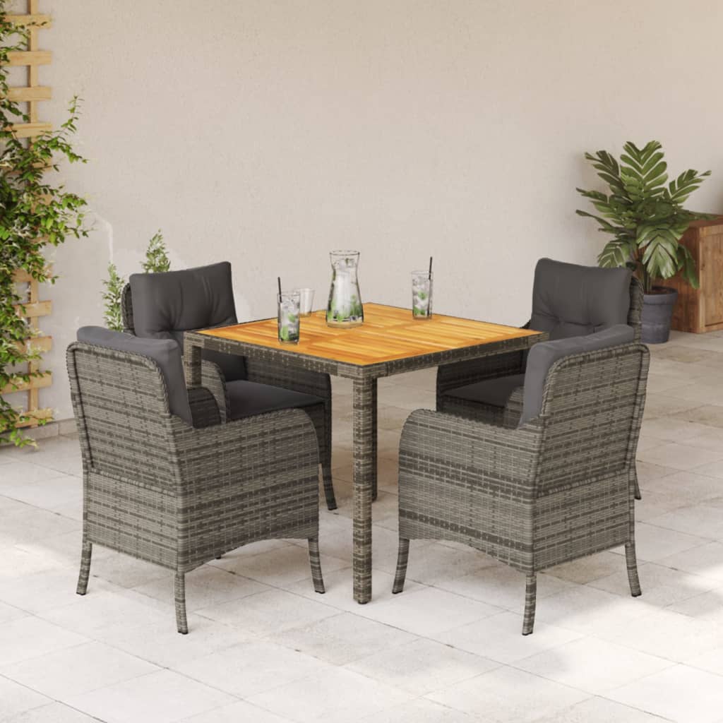 vidaXL 3-delige Tuinset met kussens poly rattan zwart