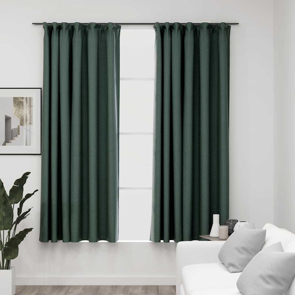vidaXL Linen-Look Blackout Curtains with Hooks 2 pcs 140x175 cm Black
