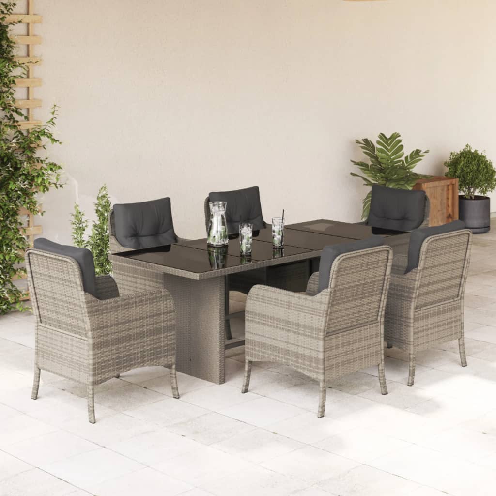 vidaXL 7-delige Tuinset met kussens poly rattan zwart