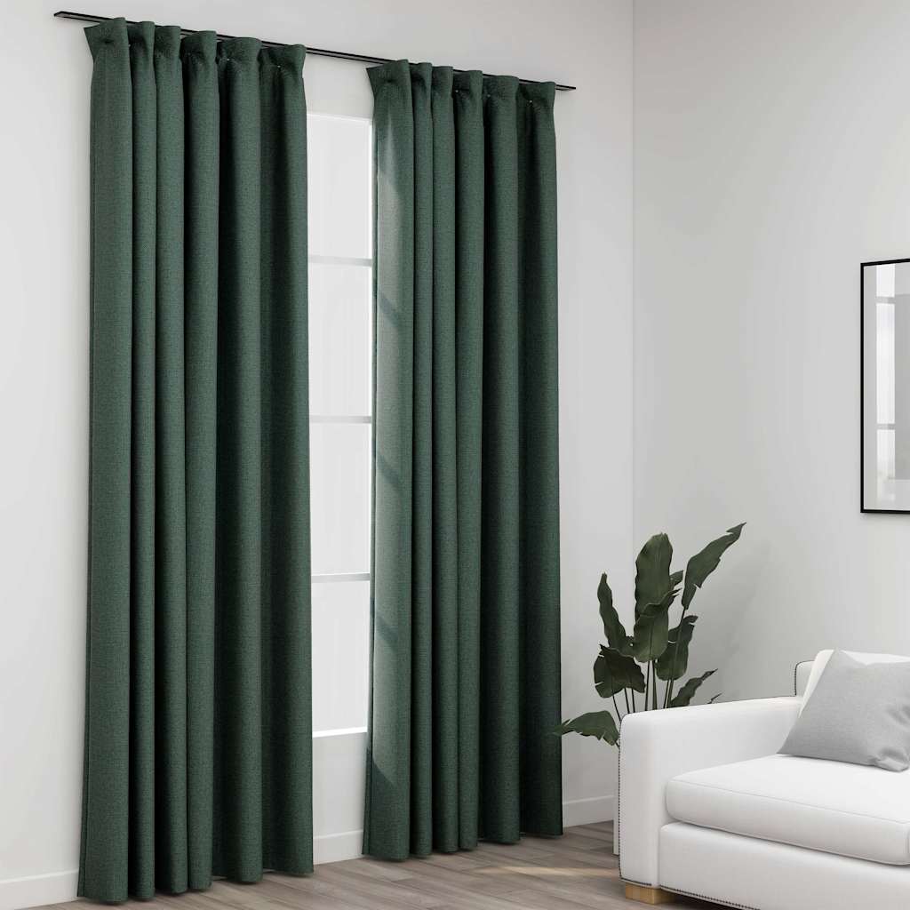 vidaXL Linen-Look Blackout Curtains with Hooks 2 pcs 140x175 cm Black