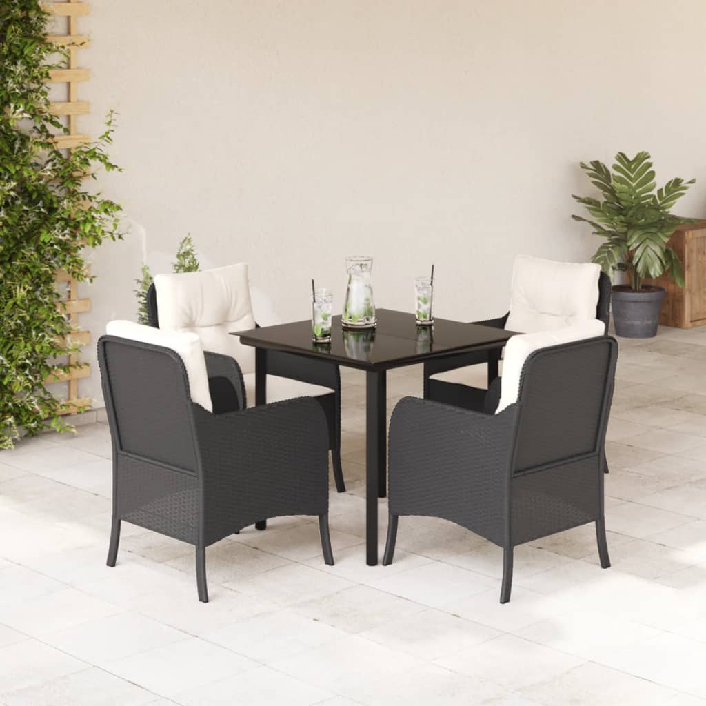 vidaXL 3-delige Tuinset met kussens poly rattan zwart