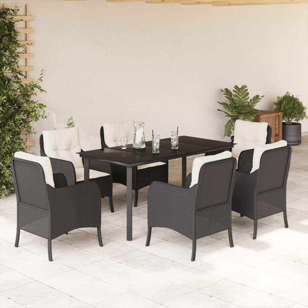 vidaXL 3-delige Tuinset met kussens poly rattan zwart