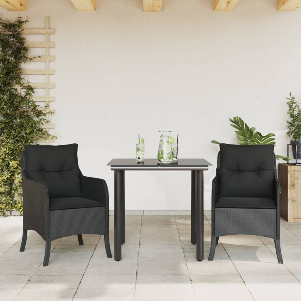 vidaXL 3-delige Tuinset met kussens poly rattan zwart