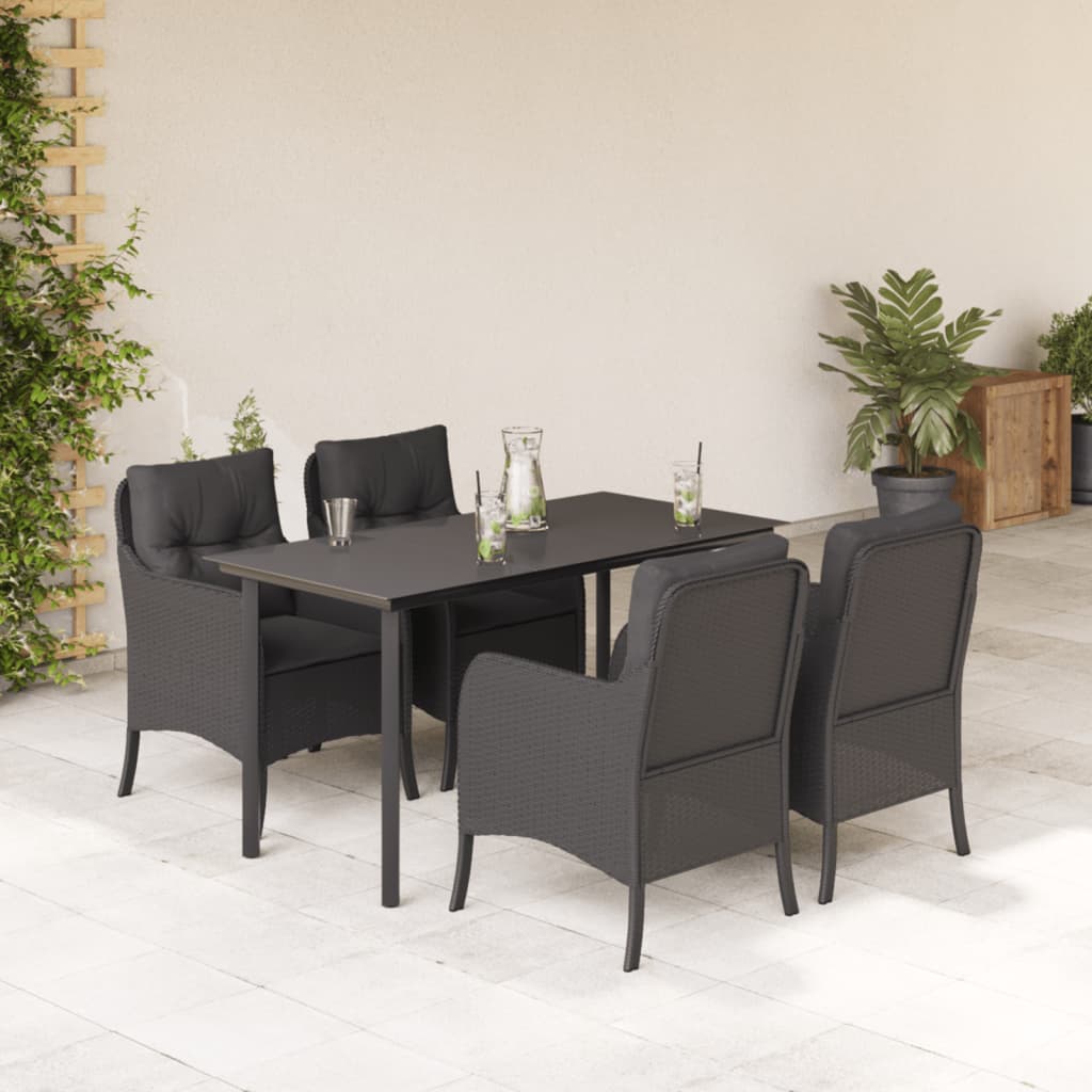 vidaXL 3-delige Tuinset met kussens poly rattan zwart