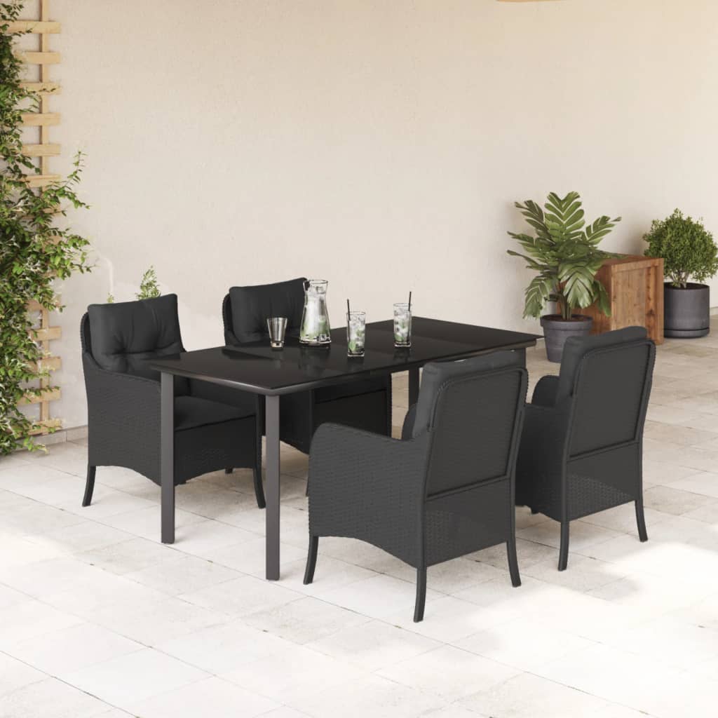 vidaXL 3-delige Tuinset met kussens poly rattan zwart