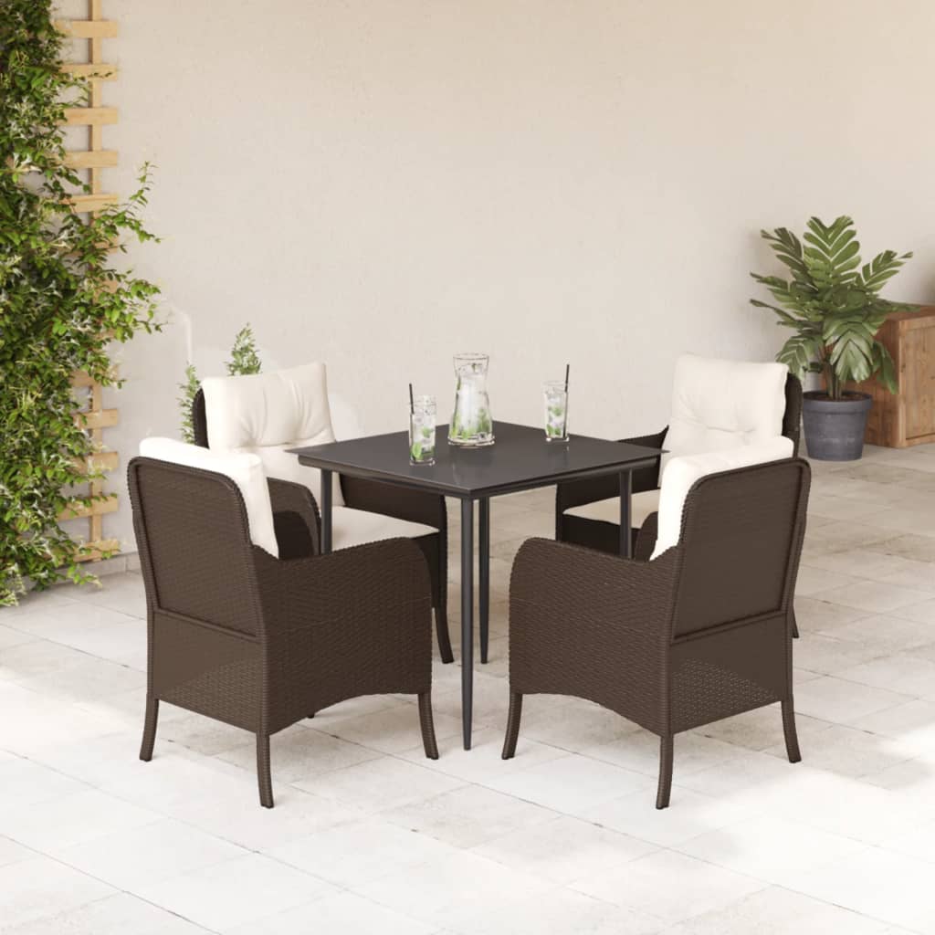vidaXL 3-delige Tuinset met kussens poly rattan bruin