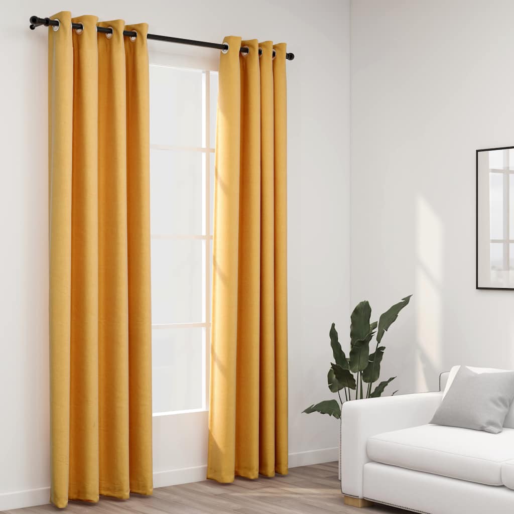 vidaXL Gordijnen linnen-look verduisterend ogen 2 st 140x175 cm zwart