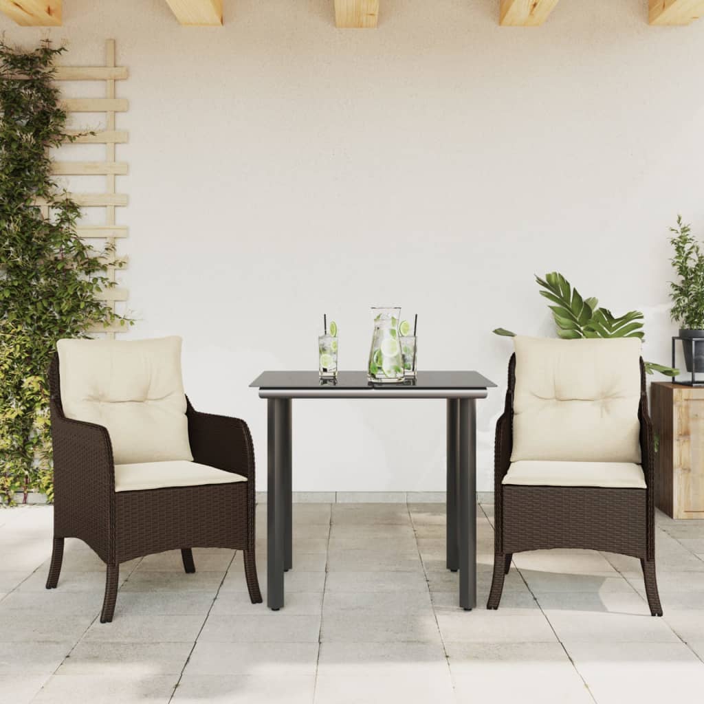 vidaXL 3-delige Tuinset met kussens poly rattan bruin