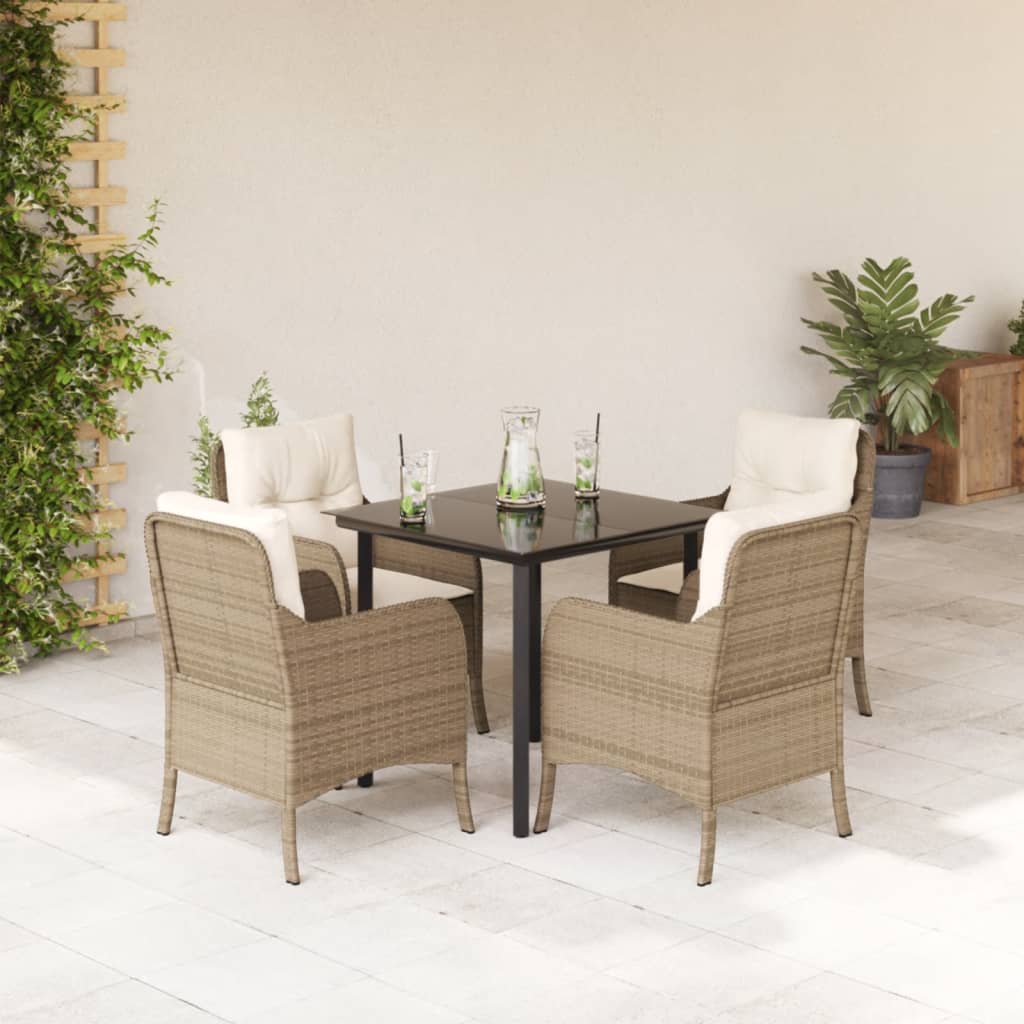 vidaXL 3-delige Tuinset met kussens poly rattan beige